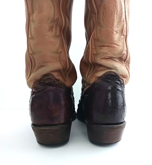 Nocona Full Quill Ostrich Exotic Western Boot Brown/Camel Leather 10D Made USA main image 14